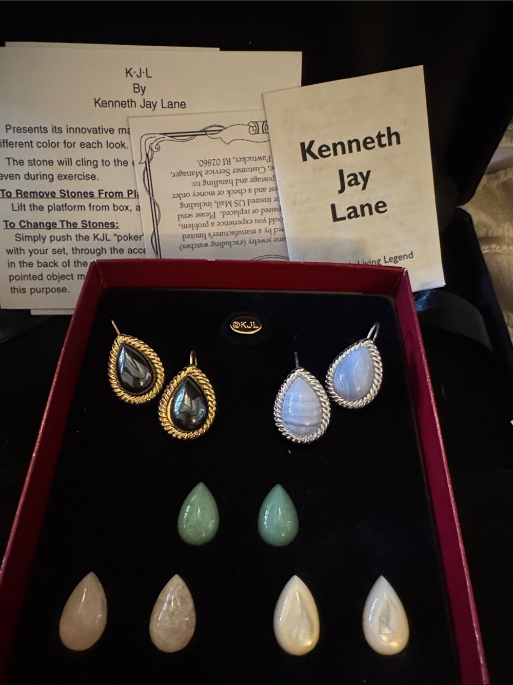 Kenneth Jay Lane Teardrop Interchangeable Earrings - Blue, Black, Green, Cream